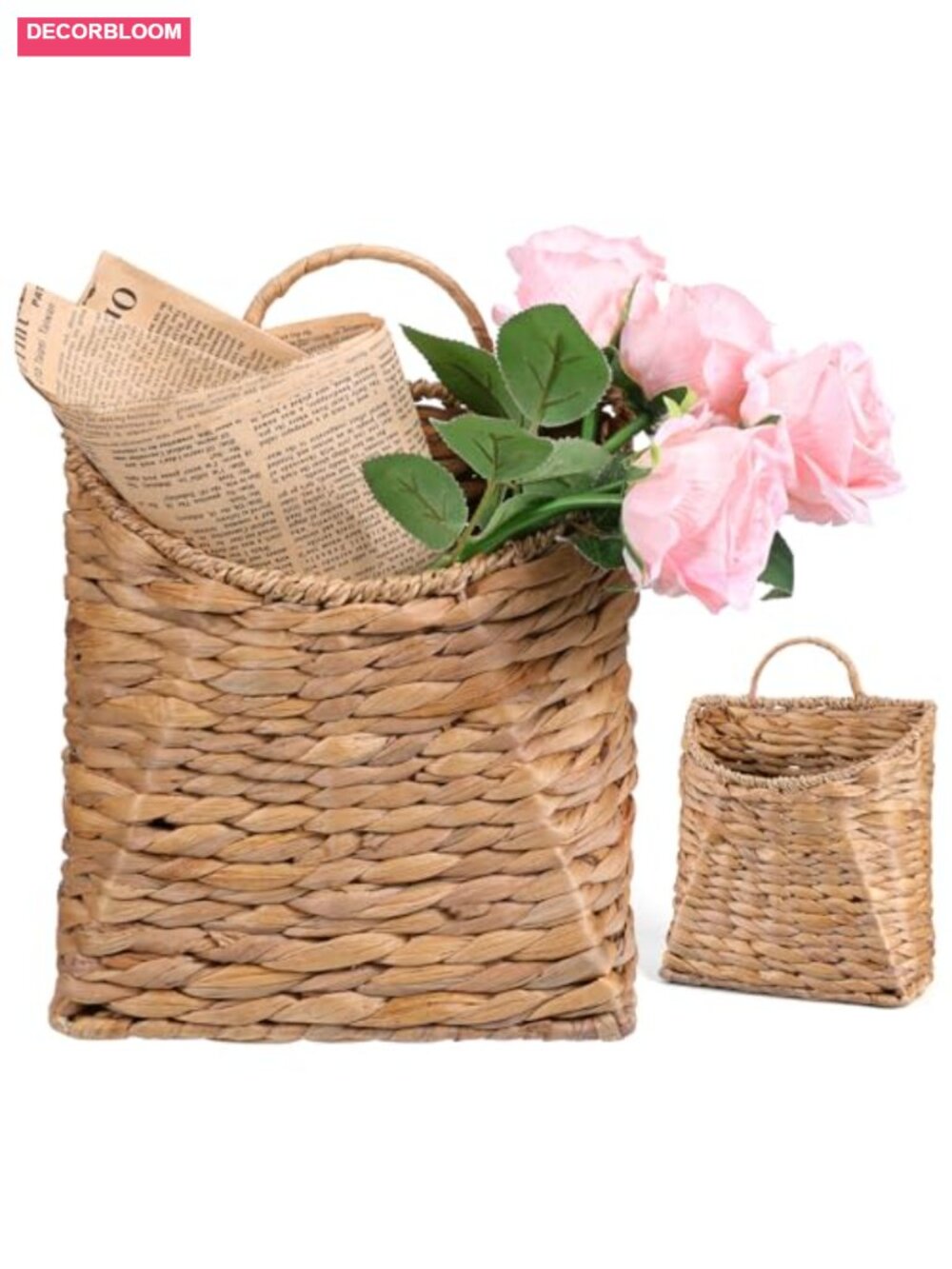 Woven Hanging Wall Basket Handwoven Water Hyacinth Boho Wall Decor Organizer